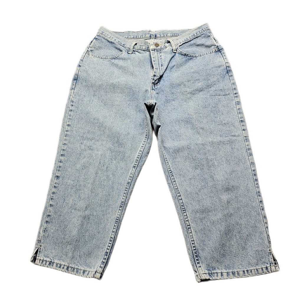 VTG Riders by Lee Cropped Jeans Womens 12M Blue Denim Straight Leg Slit Ankle
